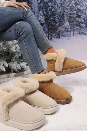 Faux Fur Round Toe Platform Boots