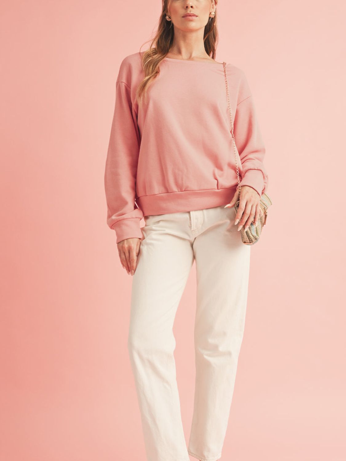 Bow Cutout Round Neck Long Sleeve Sweatshirt