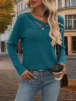 Ribbed V-Neck Long Sleeve T-Shirt