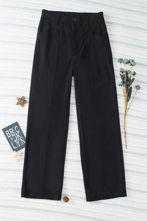 Half Elastic Waist Straight Pants