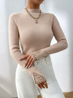 Lace Detail Mock Neck Long Sleeve Sweater