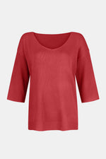 V-Neck Three-Quarter Sleeve Knit Top