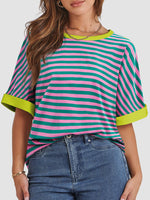 Contrast Striped Round Neck Half Sleeve T-Shirt