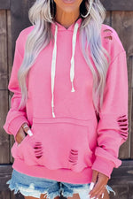 Distressed Drawstring Long Sleeve Hoodie