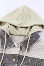 Raw Hem Snap Down Drawstring Hooded Jacket