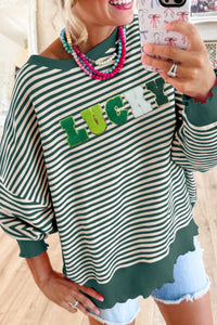 LUCKY Striped Round Neck Long Sleeve Sweatshirt