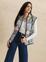 Printed Patchwork Contrast Piping Vest