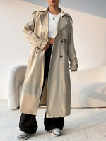 Collared Neck Long Sleeve Longline Trench Coat