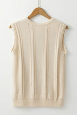 Embroidered Cable-Knit Round Neck Sweater Vest