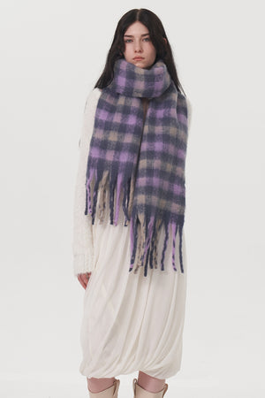 Fringe Plaid Polyester Scarf