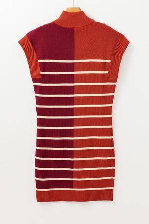 Striped Quarter Zip Cap Sleeve Sweater Dress