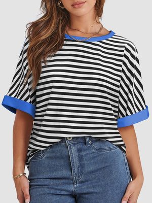 Contrast Striped Round Neck Half Sleeve T-Shirt