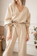 V-Neck Balloon Sleeve Wide Leg Jumpsuit