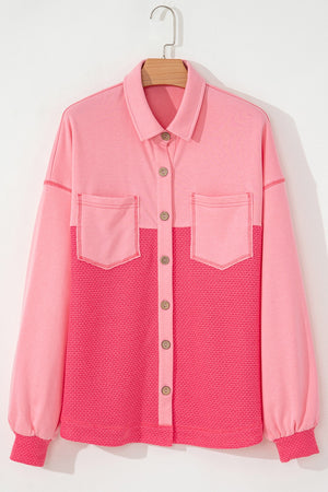 Two Tone Button Up Drop Shoulder Shacket