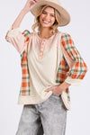 SAGE + FIG Exposed Seam Button Detail Plaid Top