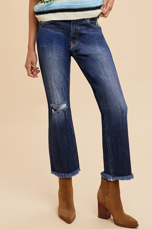 Annie Wear Distressed Raw Hem Straight Leg Cropped Jeans