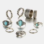 Artificial Turquoise Alloy Ring 10-Piece Set