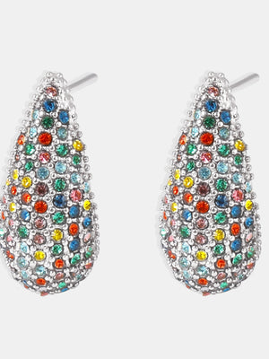 Stainless Steel Inlaid Zircon Teardrop Earrings