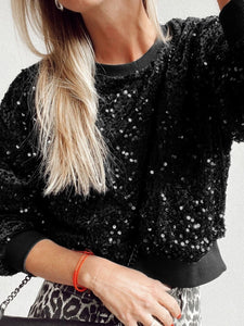 Sequin Round Neck Long Sleeve Blouse