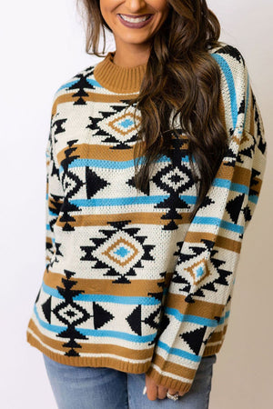 Geometric Round Neck Long Sleeve Sweater