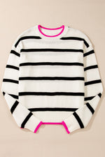 Striped Round Neck Drop Shoulder Sweater