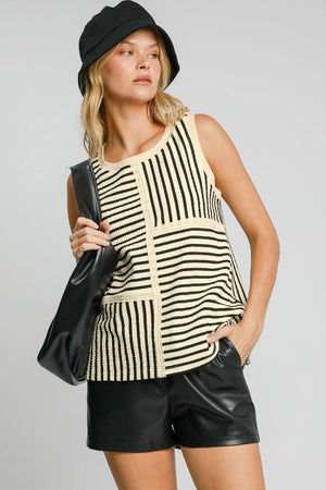 Umgee Round Neck Texture Striped Tank