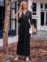 Slit Twisted Surplice Long Sleeve Dress