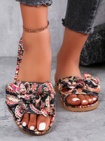 Bow Printed Open Toe Flat Sandals