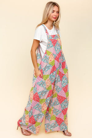 Haptics Full Size Printed Wide Leg Overalls with Side Pockets