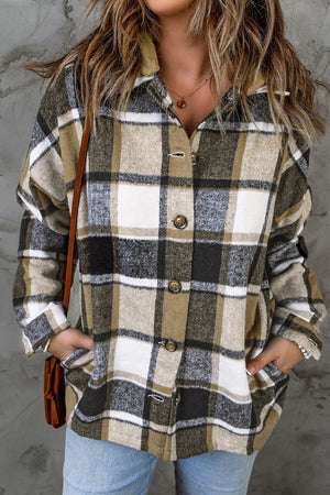 Plaid Button Up Hooded Shacket