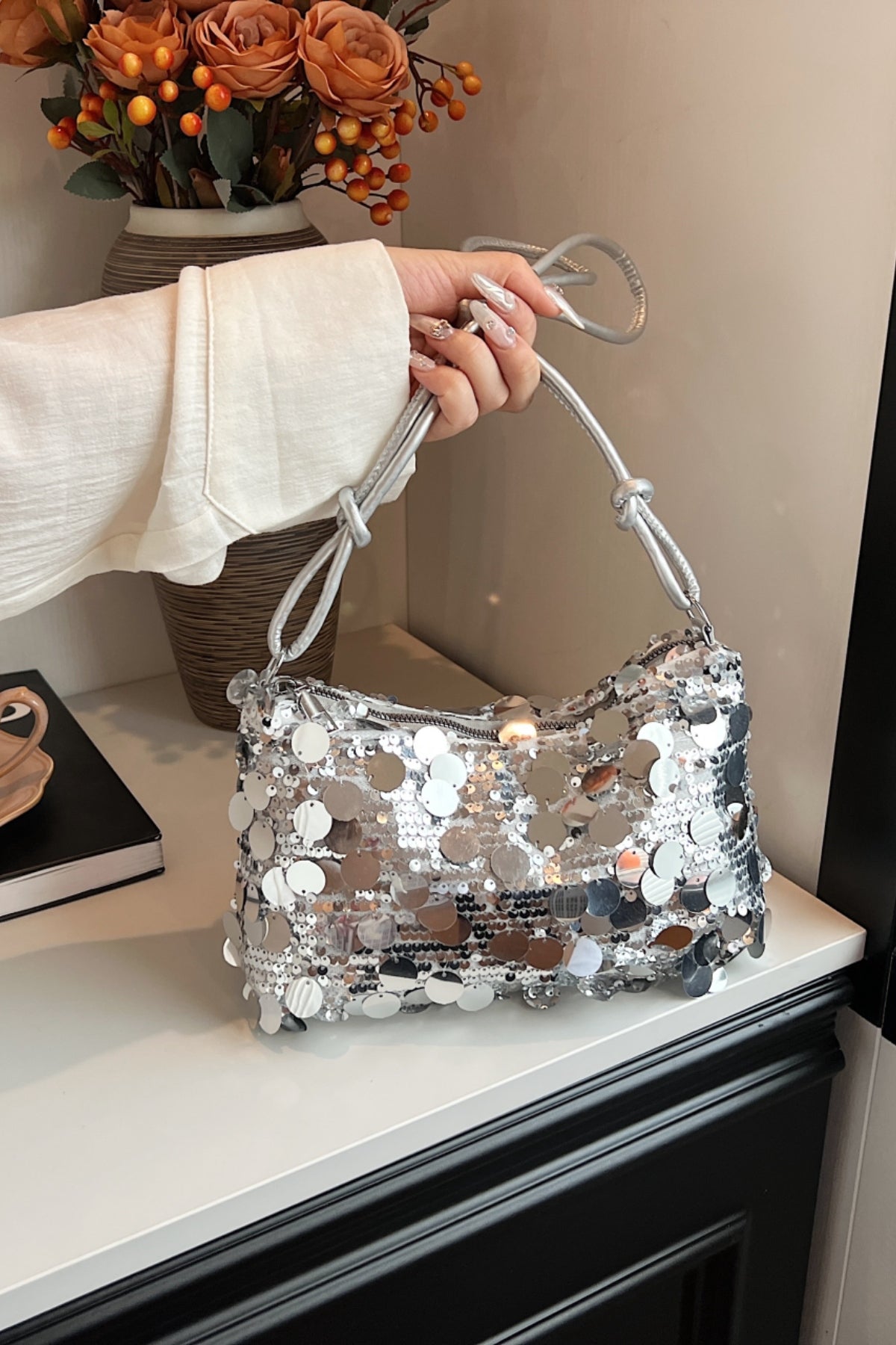 Sequin Knotted Straps Shoulder Bag