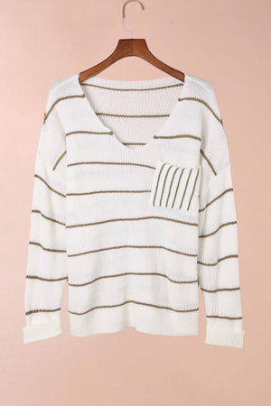 Striped V-Neck Drop Shoulder Sweater