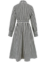 Tied Houndstooth Long Sleeve Midi Dress