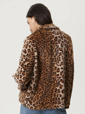 Fuzzy Leopard Collared Neck Jacket