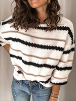 Contrast Striped Round Neck Long Sleeve Sweater