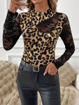 Lace Patchwork Mock Neck Long Sleeve Top