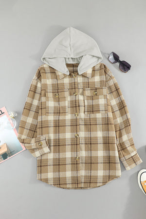 Plaid Button Up Long Sleeve Hooded Jacket