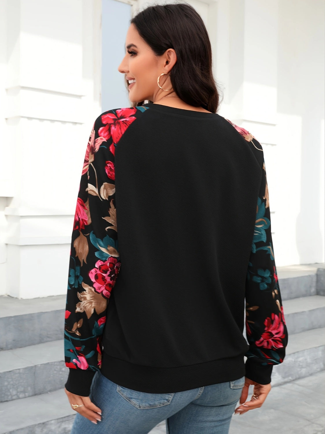 Floral Round Neck Long Sleeve Top