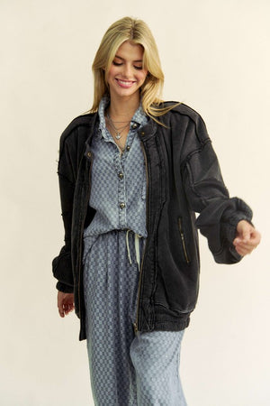 Davi & Dani Exposed Seam Zip Up Dropped Shoulder Jacket