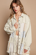 POL Raw Hem Patchwork Dropped Shoulder Jacket