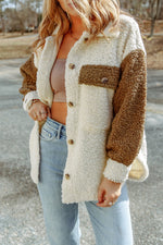 Color Block Collared Neck Sherpa Jacket