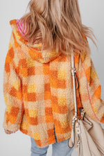 Checkered Long Sleeve Sherpa Hooded Jacket