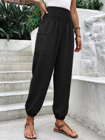 Smocked High Rise Joggers with Pockets