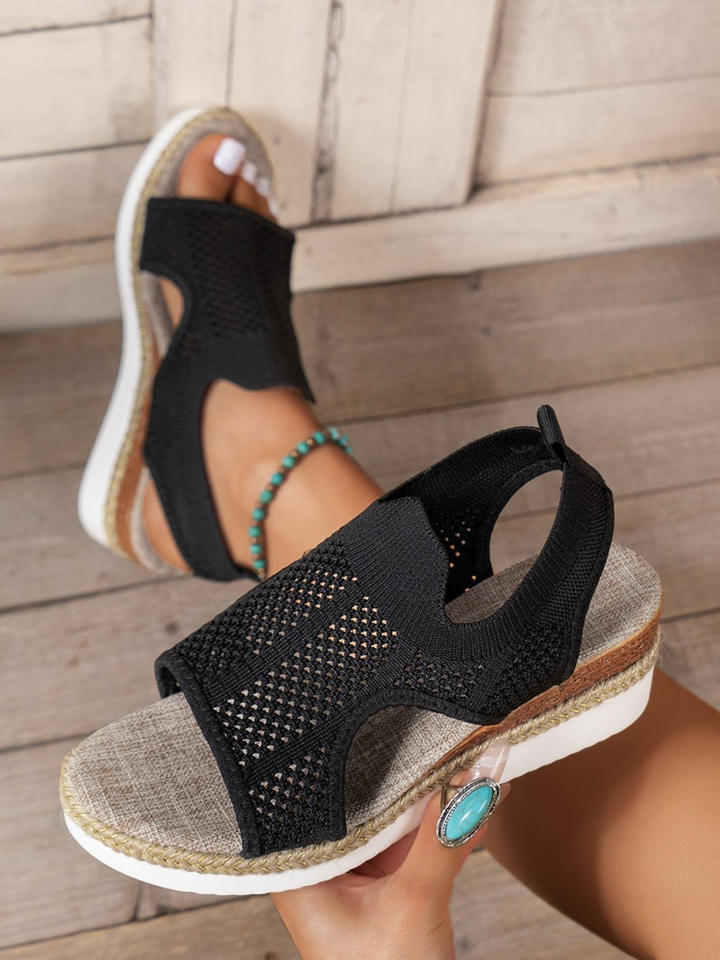 Open Toe Woven Wedge Sandals