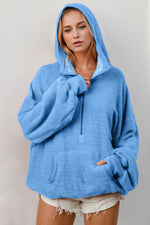 Double Take Full Size Half Zip Long Sleeve Hoodie with Kangaroo Pocket