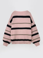 Contrast Striped Round Neck Long Sleeve Sweater