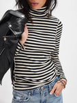 Exposed Seam Striped Turtleneck Long Sleeve T-Shirt