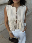 Lovelet Pleated Tied Round Neck Vest