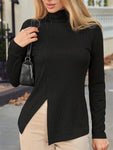 Slit Turtleneck Long Sleeve T-Shirt