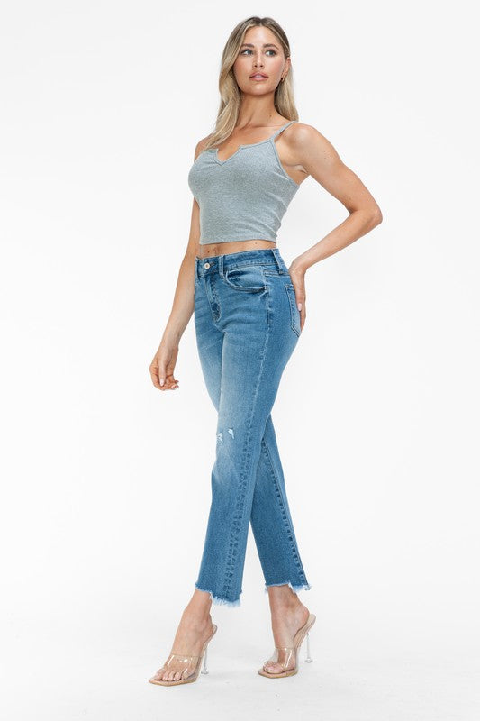 bytos Raw Hem Distressed Mid Rise Crop Jeans